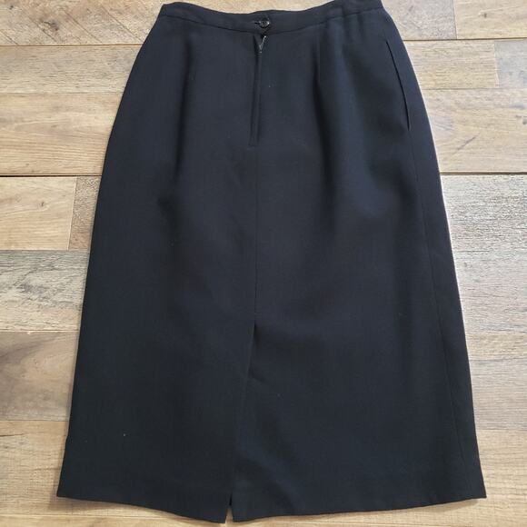 Kasper Wool Black Knee Length Pleated Lined Career Pencil Skirt Size 4 Corpcore - Picture 5 of 9